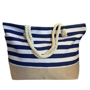 Nautical Striped Tote Bag - Blue and Tan